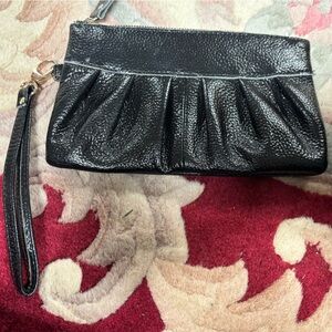 Black Faux Leather Pleated Clutch Purse